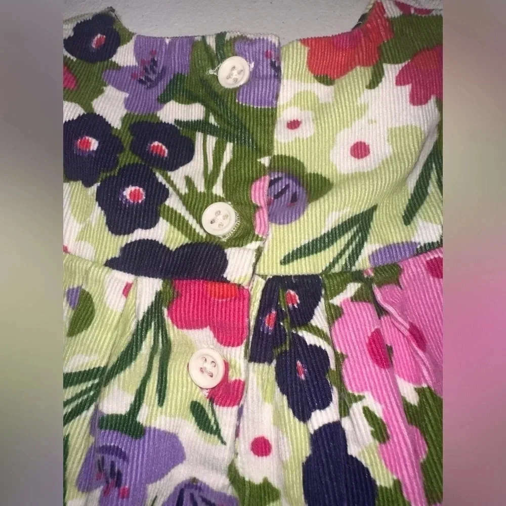Gymboree Girls. Size 6-12m Cotton Corduroy Floral Dress Pink Green Purple